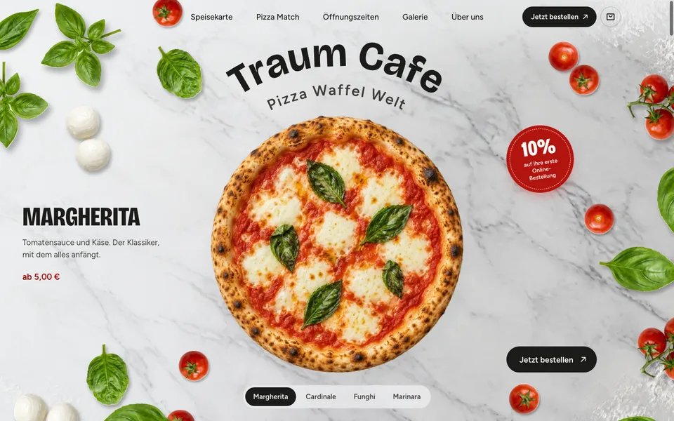 Startseite der Traum-Cafe-Website
